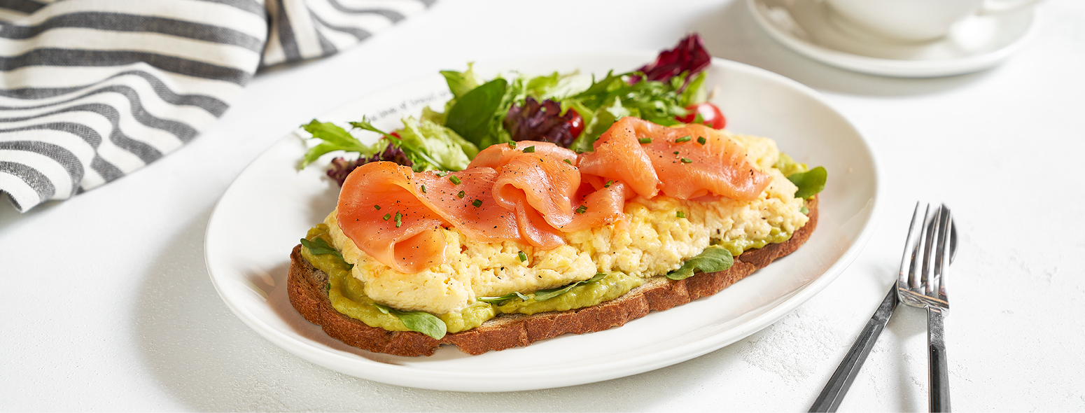 SALMON AVOCADO SCRAMBLED EGGS